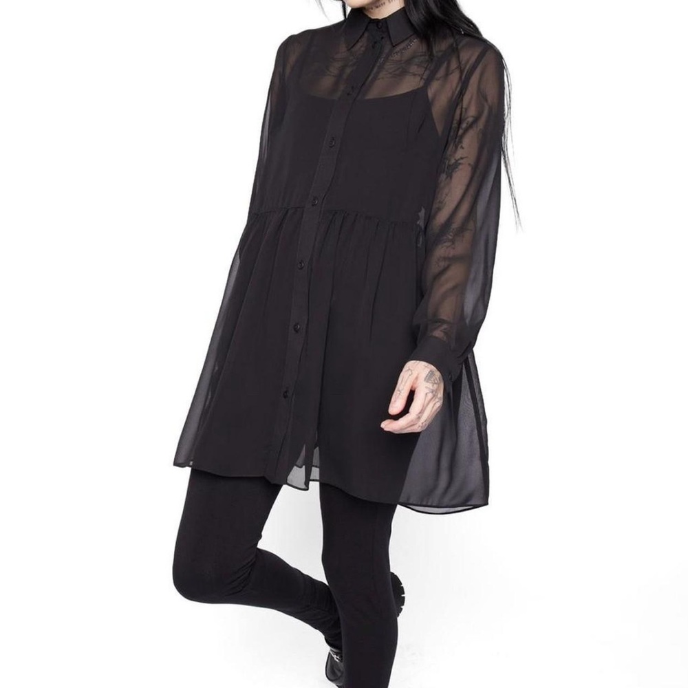 SOLD. DO NOT PURCHASE Mary Wyatt London Black Sheer Women's Shirt Dress